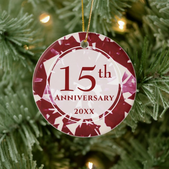 15th Ruby Anniversary Photo Personalised Ceramic Tree Decoration (Tree)