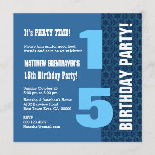15th TEEN Birthday Modern Navy Blue Stars T7B Invitation
