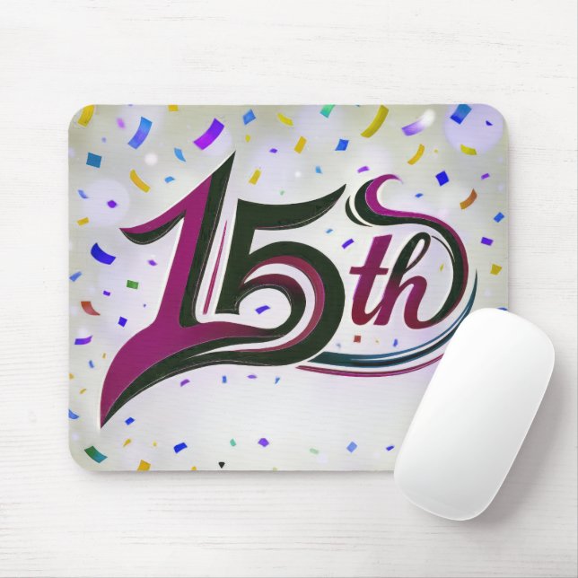 15th Text With Party Confetti Mouse Mat (With Mouse)