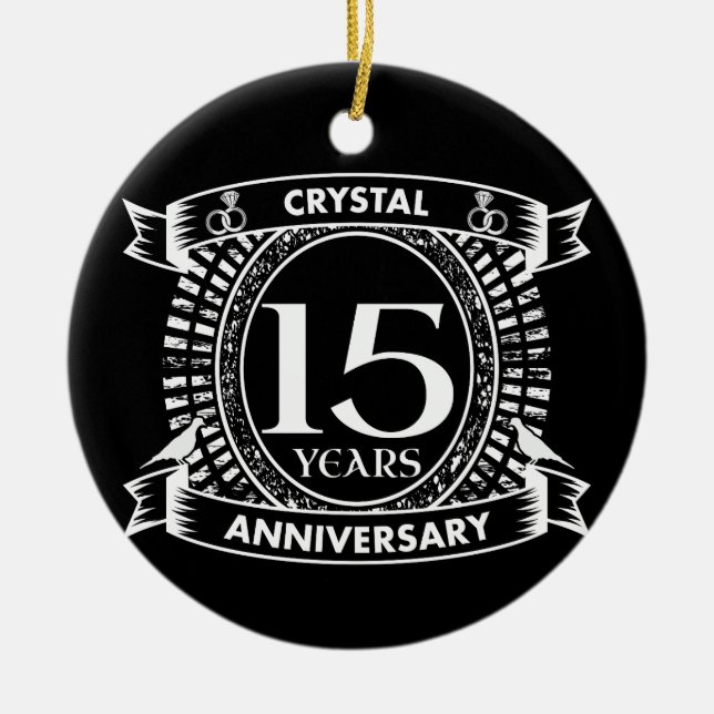 15TH wedding anniversary black and white Ceramic Tree Decoration (Front)