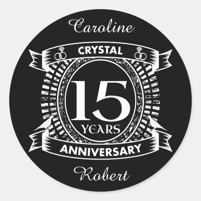 15TH wedding anniversary black and white Classic Round Sticker (Front)