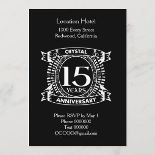 15TH wedding anniversary black and white Invitation