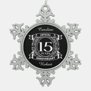 15TH wedding anniversary black and white Snowflake Pewter Christmas Ornament