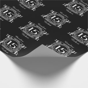 15TH wedding anniversary black and white Wrapping Paper