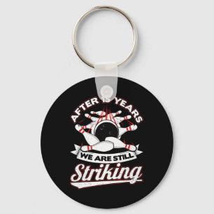 15th Wedding Anniversary Bowling Striking 15 Years Key Ring