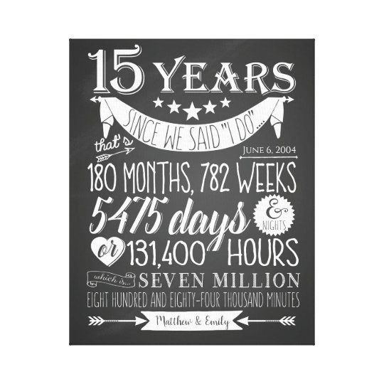 15th Wedding Anniversary, Chalkboard, 15 Years Canvas Print 