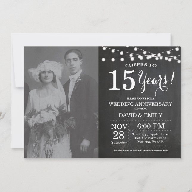 15th Wedding Anniversary Chalkboard Photo Invitation (Front)
