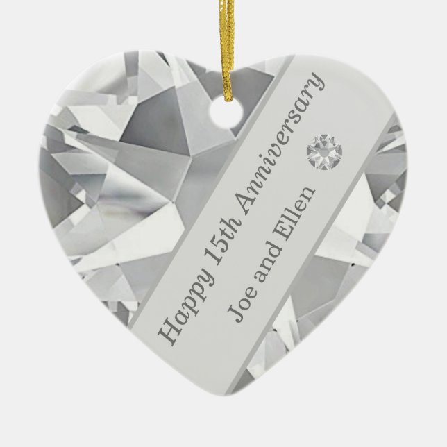 15th Wedding Anniversary, Crystal anniversary Ceramic Tree Decoration (Front)
