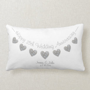 15th Wedding Anniversary crystal heart cushion