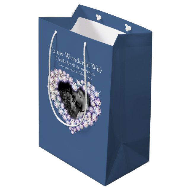 15th wedding anniversary crystal heart photo  medium gift bag (Back Angled)