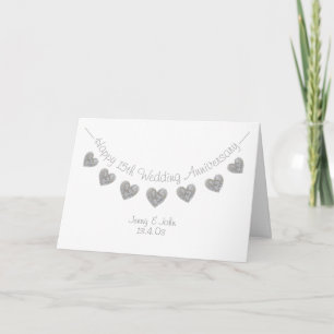 15th Wedding Anniversary crystal hearts card