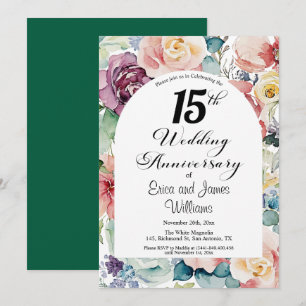 15th Wedding Anniversary Elegant Script Floral Invitation