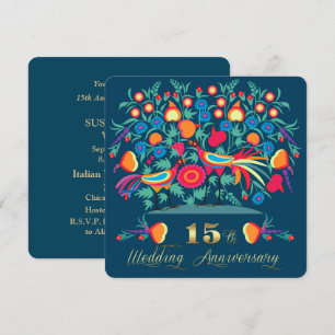 15th Wedding Anniversary Folk Art Invitation