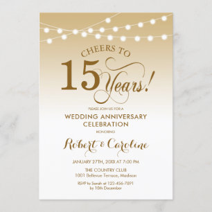 15th Wedding Anniversary - Gold White Invitation