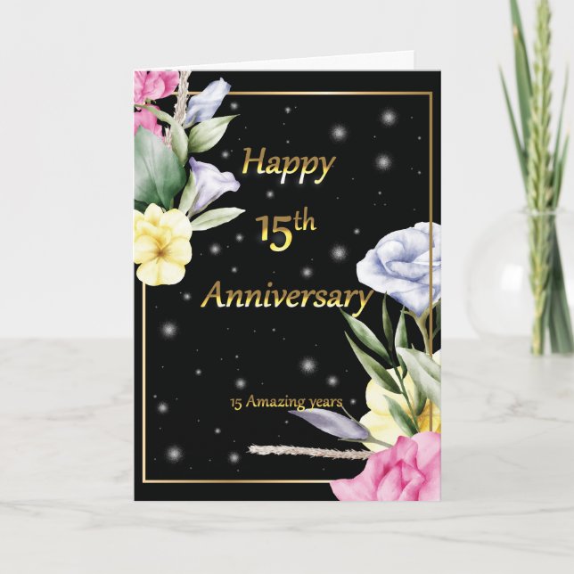 15th wedding Anniversary golden greeting card  (Front)