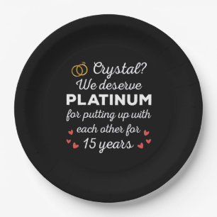 15th Wedding Anniversary I - Crystal Funny Couple Paper Plate