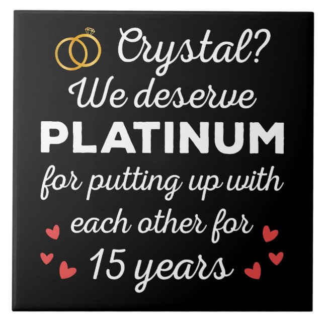 15th Wedding Anniversary I - Crystal Funny Couple Tile (Front)