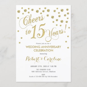 15th Wedding Anniversary Invitation - Gold & White