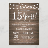 15th Wedding Anniversary Invitation Rustic Wood