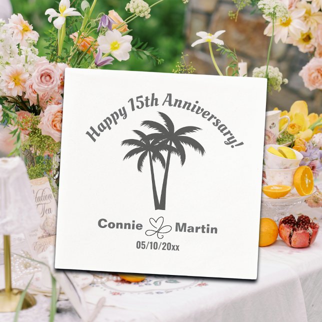 15th Wedding Anniversary Palm Trees Napkin (Creator Uploaded)