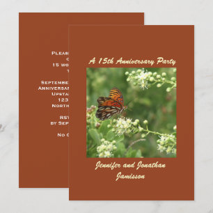 15th Wedding Anniversary Party Orange Butterfly Invitation