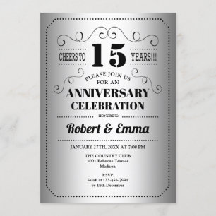15th Wedding Anniversary Party - Silver Black Invitation
