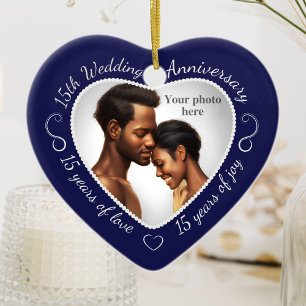 15th Wedding Anniversary Photo Ceramic Tree Decoration