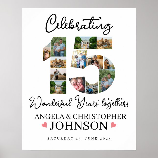 15th Wedding Anniversary Photo Collage party Sign (Front)