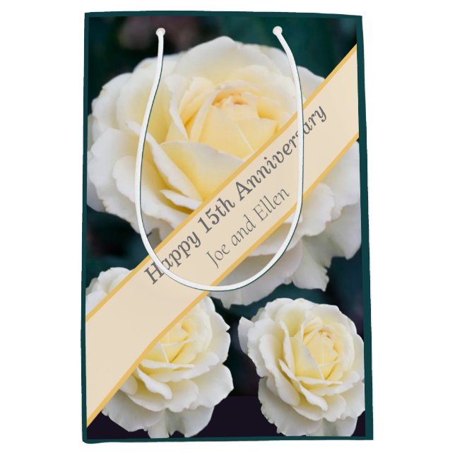 15th Wedding Anniversary, Rose Medium Gift Bag (Front)