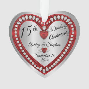 15th Wedding Anniversary Ruby Diamonds Keepsake Ornament