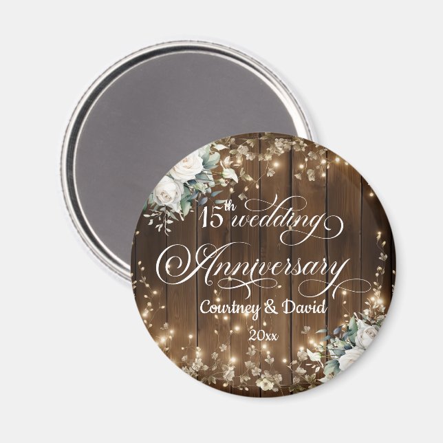 15th Wedding Anniversary Rustic String Light Favou Magnet (Front/Back)