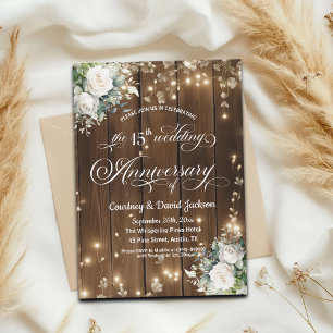 15th Wedding Anniversary Rustic String Lights  Invitation