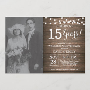 15th Wedding Anniversary Rustic Wood Invitation