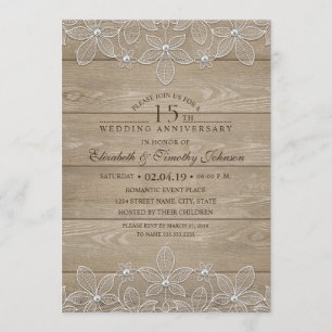 15th Wedding Anniversary Rustic Wood Vintage Lace Invitation