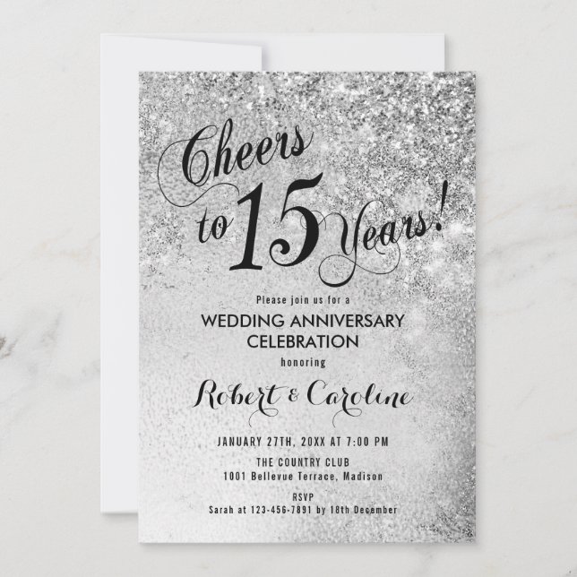 15th Wedding Anniversary Silver Invitation (Front)