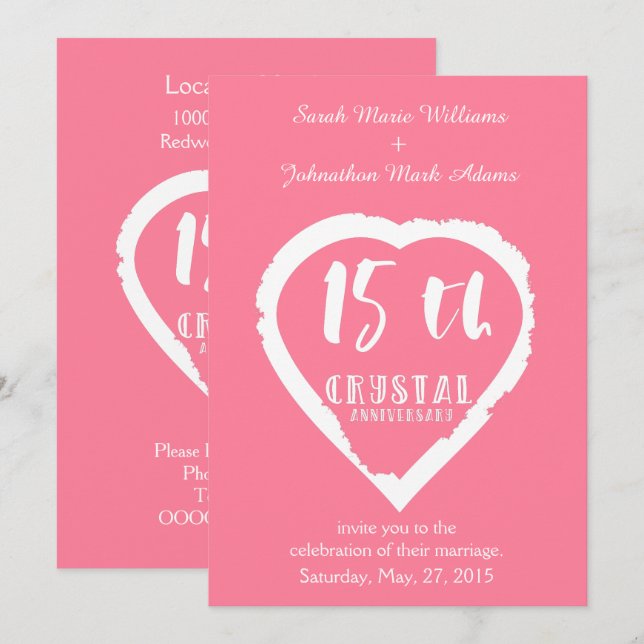 15th Wedding anniversary traditional crystal Invitation (Front/Back)