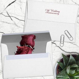 15th Wedding Anniversary Two Red Roses Inside Envelope
