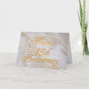 15th wedding anniversary with lace and pearls card