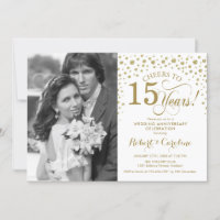 15th Wedding Anniversary with Photo - Gold White