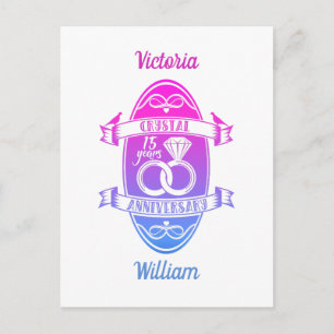 15th Year traditional crystal wedding anniversary Postcard