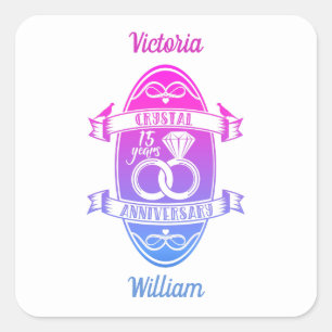 15th Year traditional crystal wedding anniversary Square Sticker