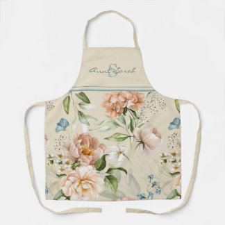 1600s Dutch Watercolor Floral Hydrangea Peonies Apron