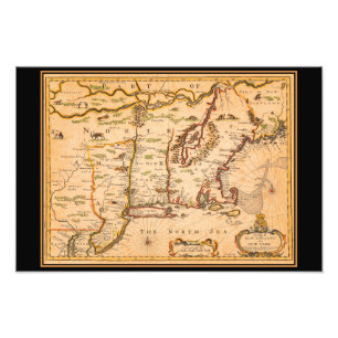 1600s New England Map Native American Settlements Photo Print