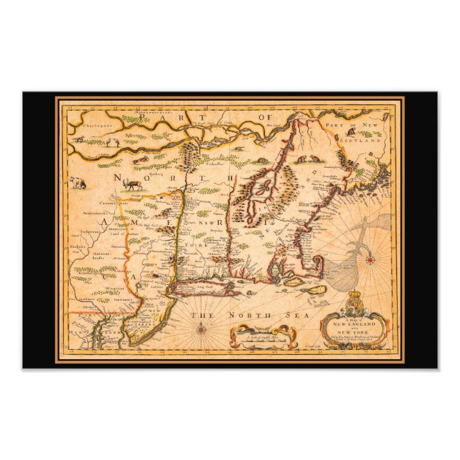 1600s New England Map Native American Settlements Photo Print (Front)