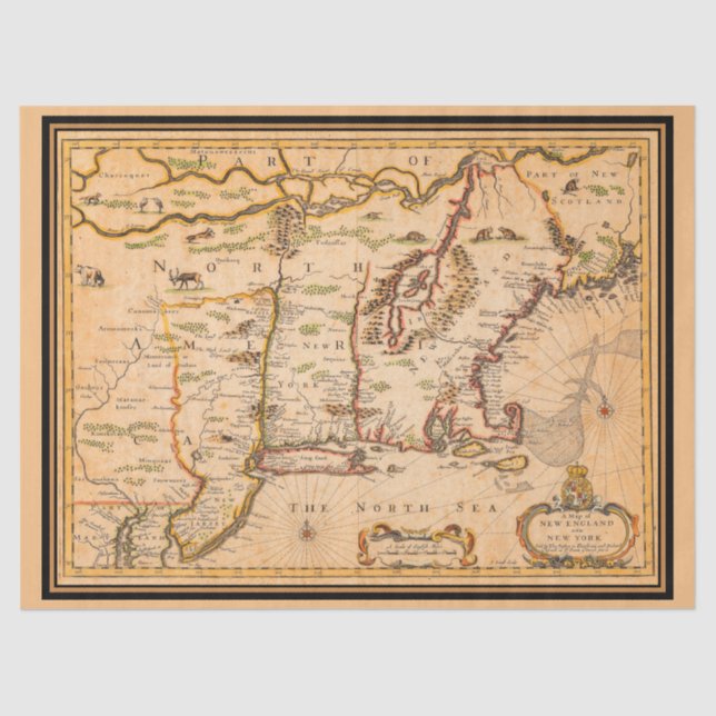 1600s New England Map of Native American Tribes Tissue Paper (Front)