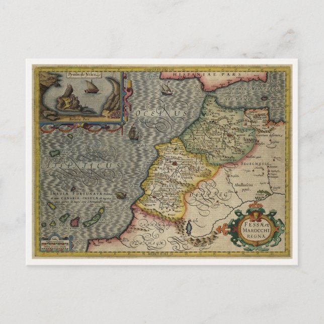 1606 Map Fez and the Kingdom of Morocco by Hondius Postcard (Front)