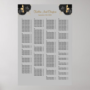 160 Black And Gold Floral Wedding Seating Chart