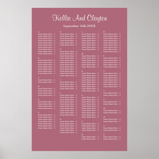 160 Burgundy Simple Wedding Seating Chart (Front)