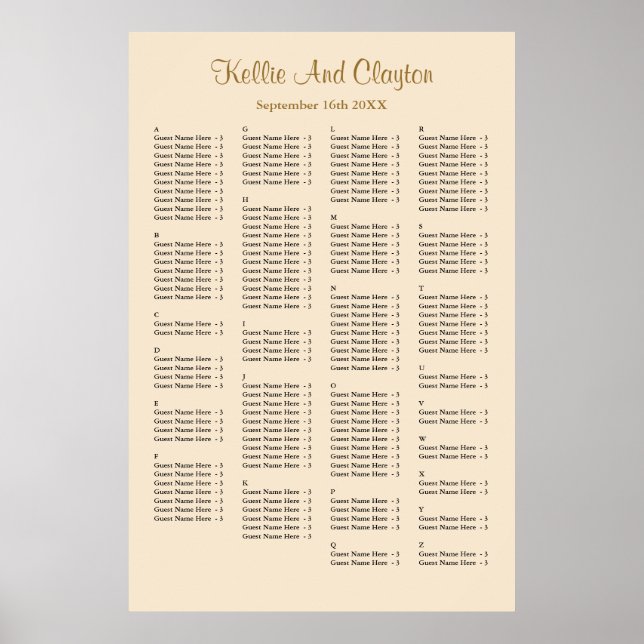 160 Champagne Wedding Seating Chart (Front)