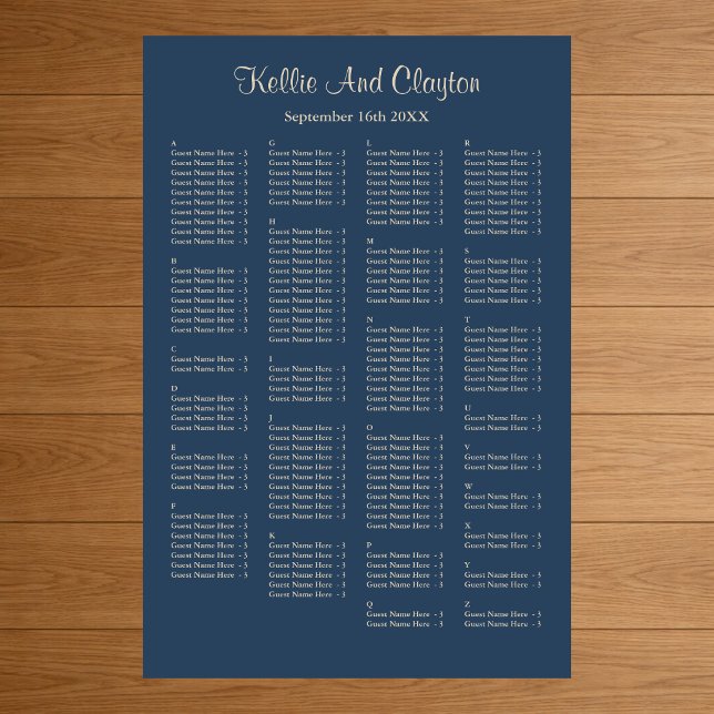 160 Classic Blue Simple Wedding Seating Chart (Creator Uploaded)